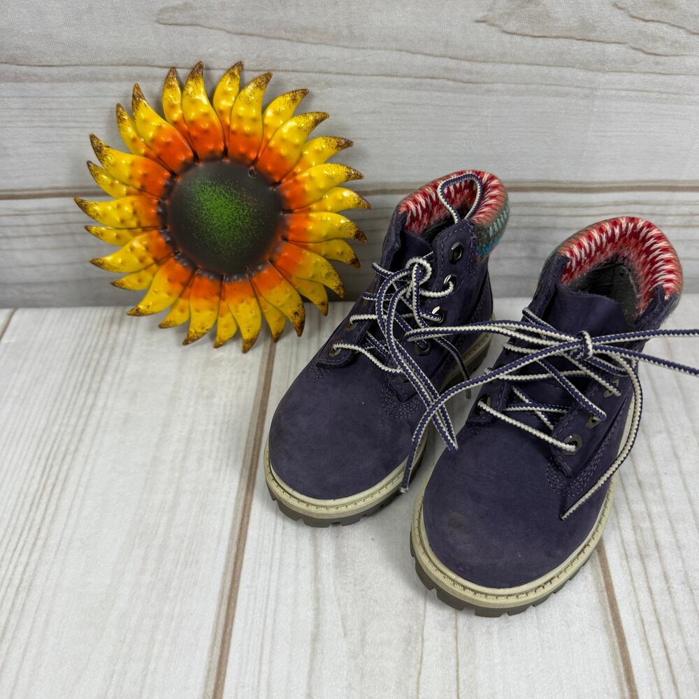 Timberland Toddler Purple Suede Ankle Boots Colorful Knit Trim 7C